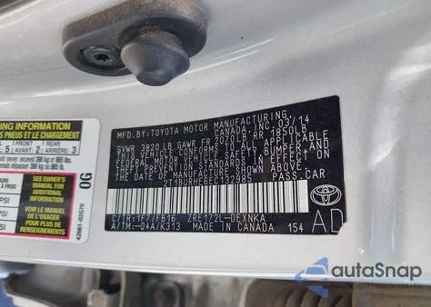 2014 Toyota Corolla Le из США, поврежденный, VIN 2T1BURHE6EC132985